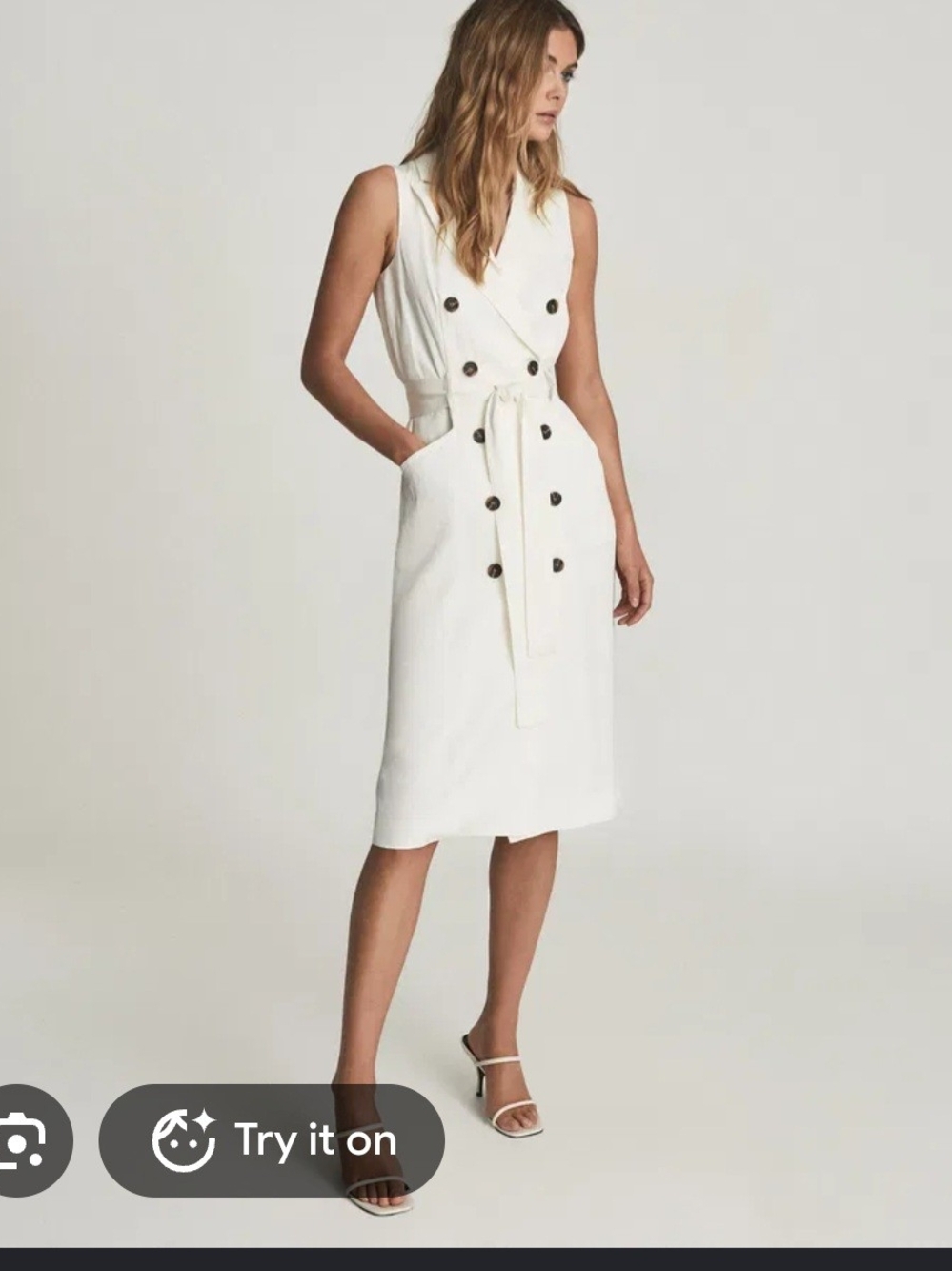 Reiss Dana Double-Breasted Sleeveless Midi Dress White Midi Dress Size 8